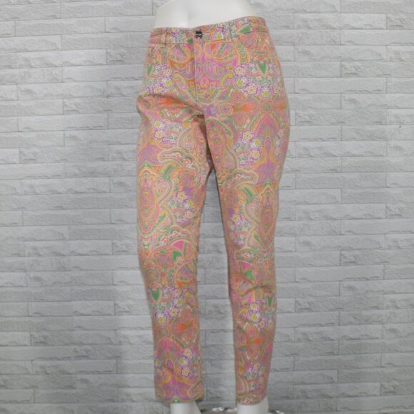 CHAPS Jeans Printed Paisley Floral Tapered Spring Pastel Colorful Pink 10 - Picture 1 of 12